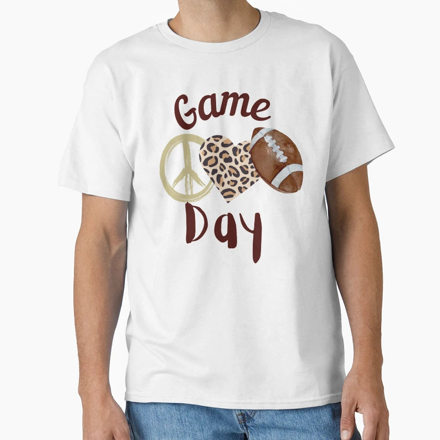Game Day Peace Love Football T-Shirt - Trendy Graphic for Adults - T-Shirt, Sweatshirt, Hoodie