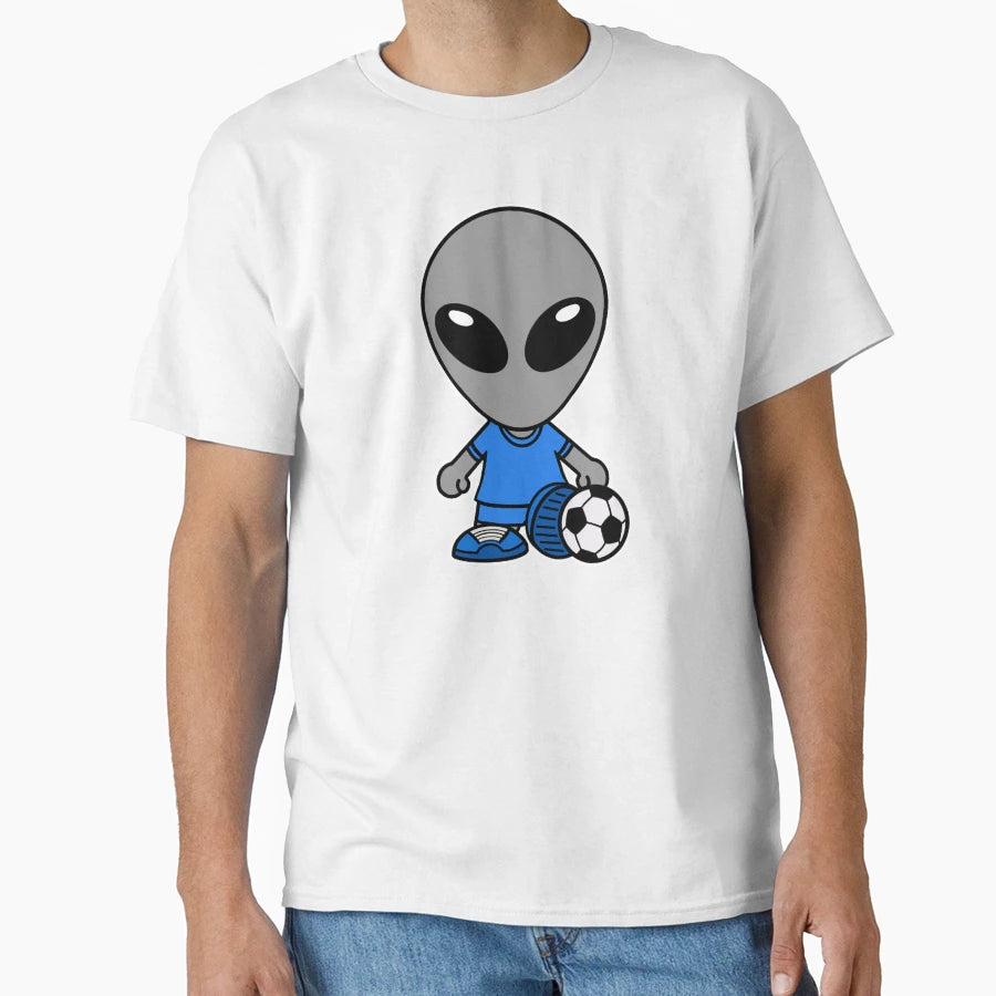 Space Alien Playing Soccer Football T-Shirt - Fun Novelty Design Unisex - T-Shirt, Sweatshirt, Hoodie