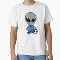 Space Alien Playing Soccer Football T-Shirt - Fun Novelty Design Unisex - T-Shirt, Sweatshirt, Hoodie