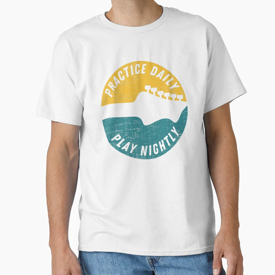 Practice Daily Play Nightly Guitar T-Shirt - Minimalist Print Men Women - T-Shirt, Sweatshirt, Hoodie
