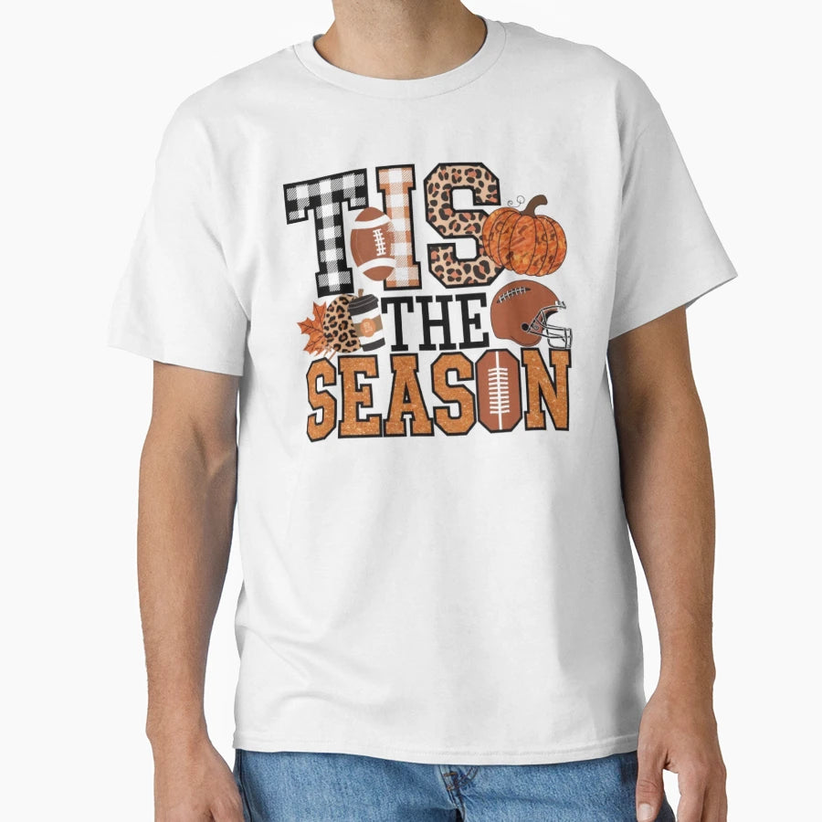 Tis Season Football Pumpkin Fall Autumn T-Shirt - Graphic Print Men Women - T-Shirt, Sweatshirt, Hoodie
