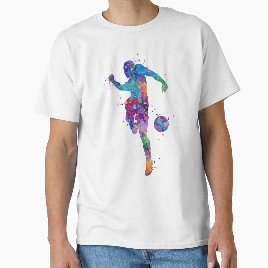 Soccer Player Watercolor Painting Art T-Shirt - Graphic Print Men Women - T-Shirt, Sweatshirt, Hoodie