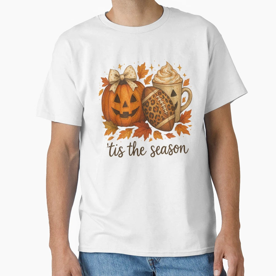 Tis Season Football Fall Pumpkin Spice T-Shirt - Minimalist Print Unisex - T-Shirt, Sweatshirt, Hoodie