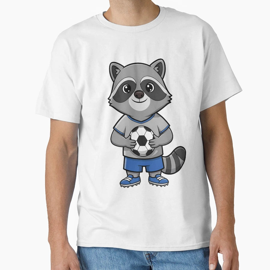 Raccoon Soccer Player Cartoon T-Shirt - Fun Novelty Design for Adults - T-Shirt, Sweatshirt, Hoodie