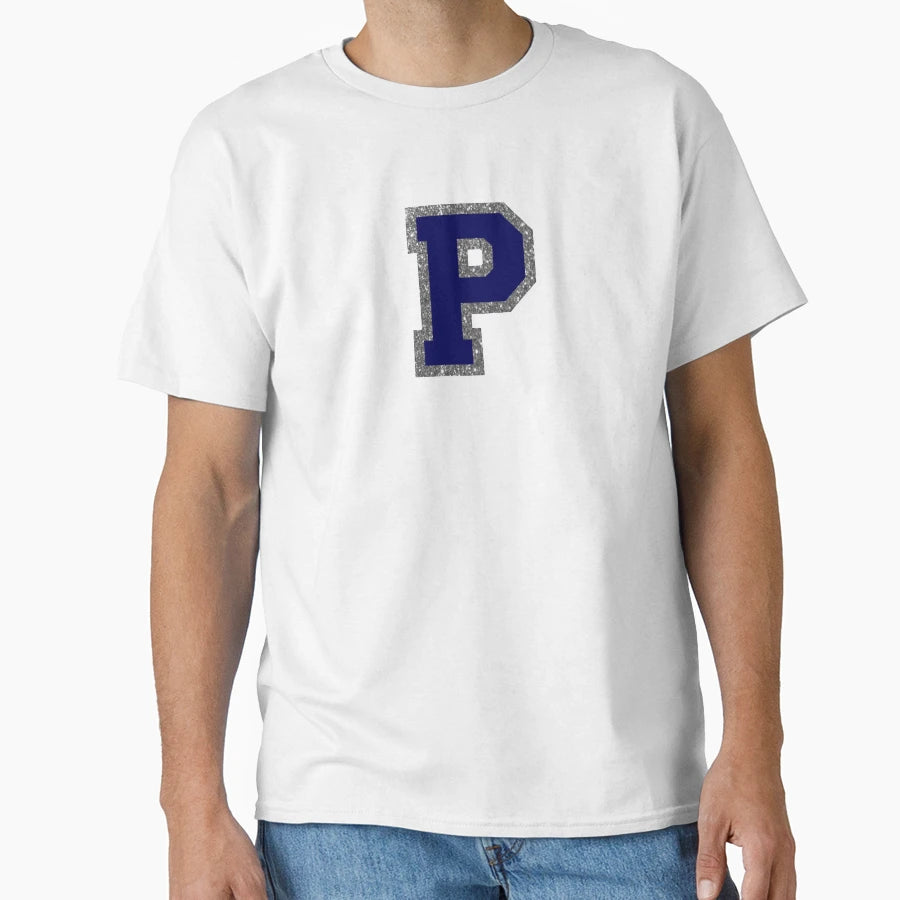 Silver And Navy Varsity Letter P T-Shirt - Casual Everyday Wear Unisex - T-Shirt, Sweatshirt, Hoodie