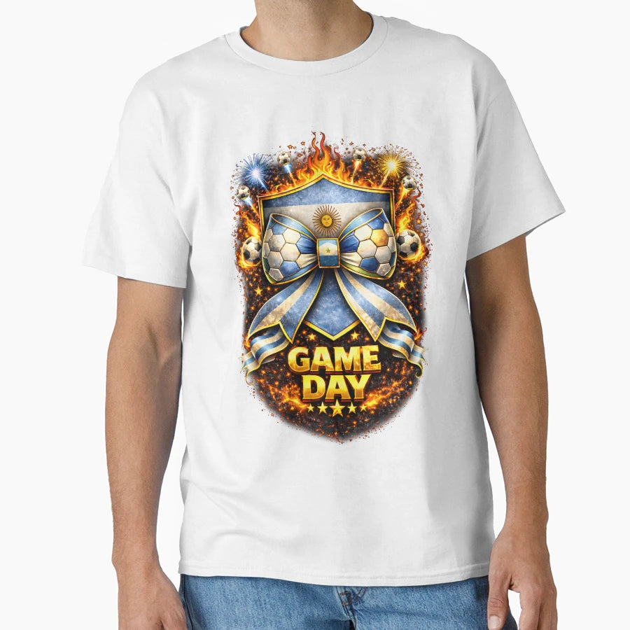 Argentina Soccer Bow Game Day Fire T-Shirt - Custom Art Print for Adults - T-Shirt, Sweatshirt, Hoodie