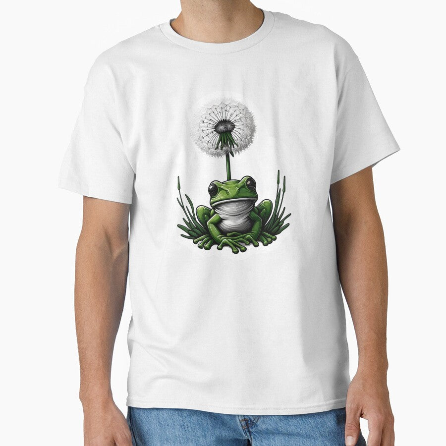 Green frog sitting under a dandelion by Truck Stop - Adult & Kids T-Shirts, Sweatshirts & Hoodies apparel design preview 1