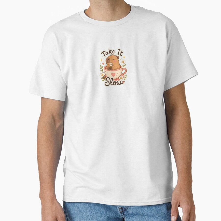 Cute Capybara Take It Slow Self Care Sticker by - Adult & Kids T-Shirts, Sweatshirts & Hoodies apparel design preview 1