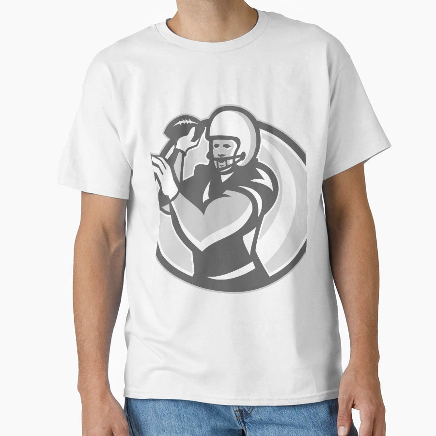 American Football Player Throw Ball T-Shirt - Minimalist Print for Adults - T-Shirt, Sweatshirt, Hoodie