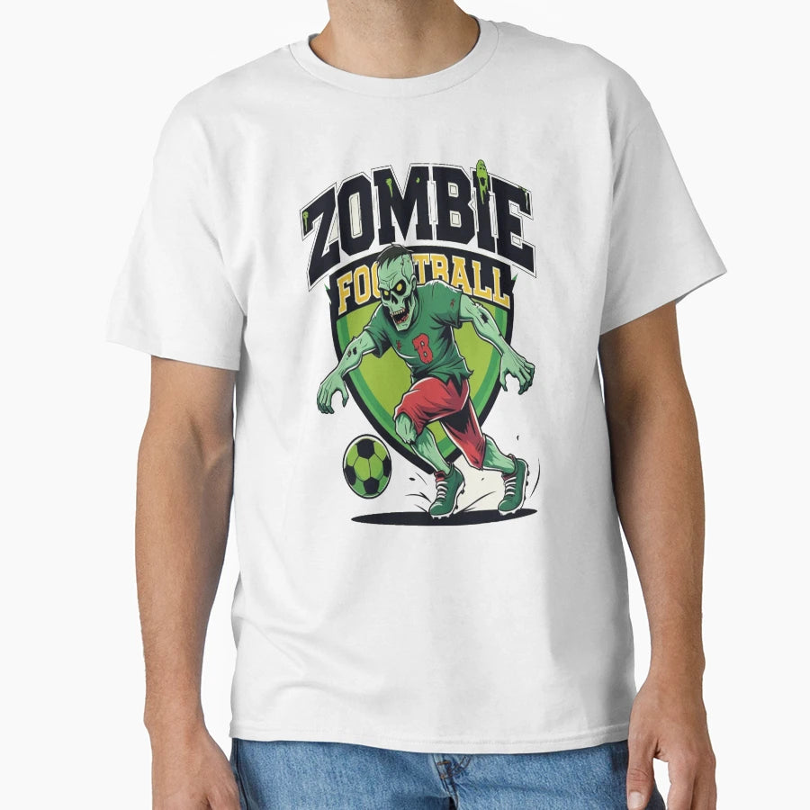 Zombie Playing Football Halloween T-Shirt - Fun Novelty Design Unisex - T-Shirt, Sweatshirt, Hoodie