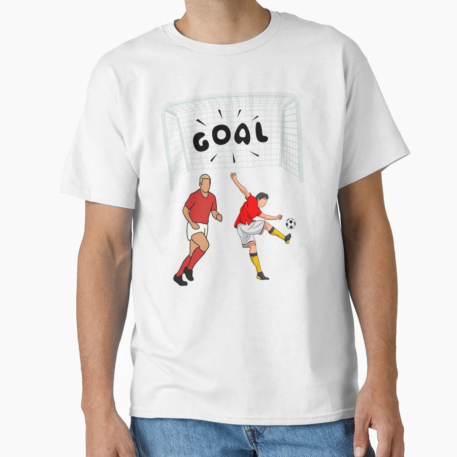 Soccer Player Kicking Ball Into Goal T-Shirt - Trendy Graphic for Adults - T-Shirt, Sweatshirt, Hoodie