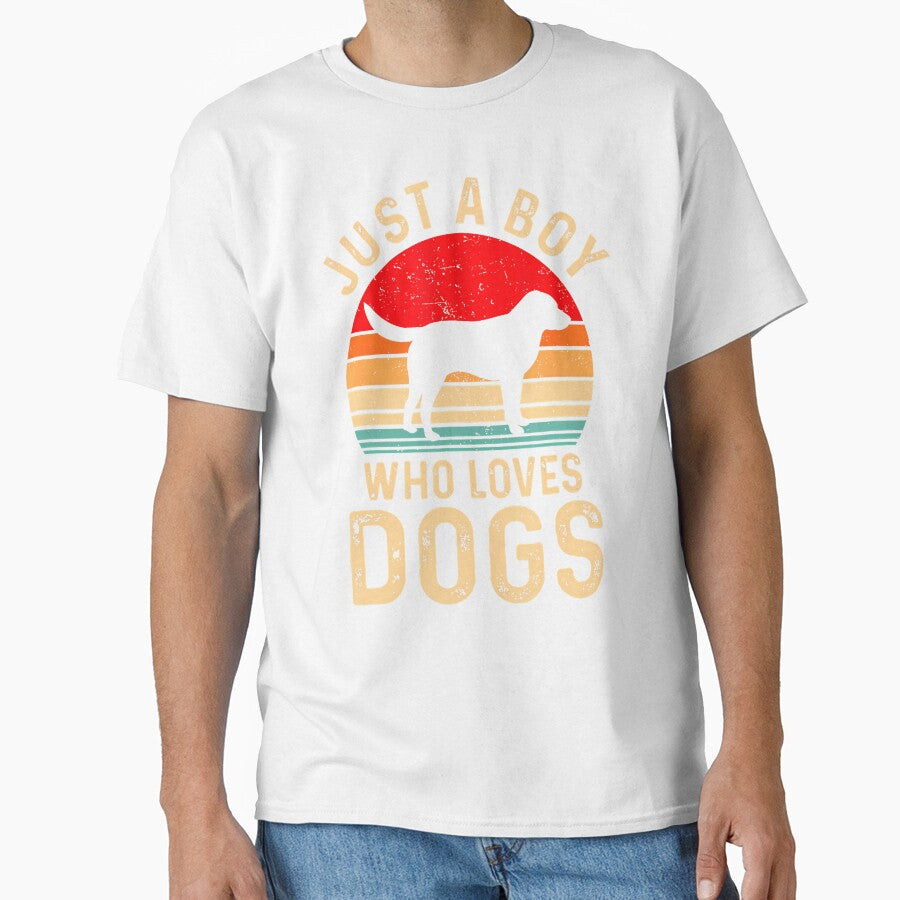 Puppy Dog Lover Boys Just A Boy Who Loves Dogs Retro - Adult & Kids T-Shirts, Sweatshirts & Hoodies apparel design preview 1