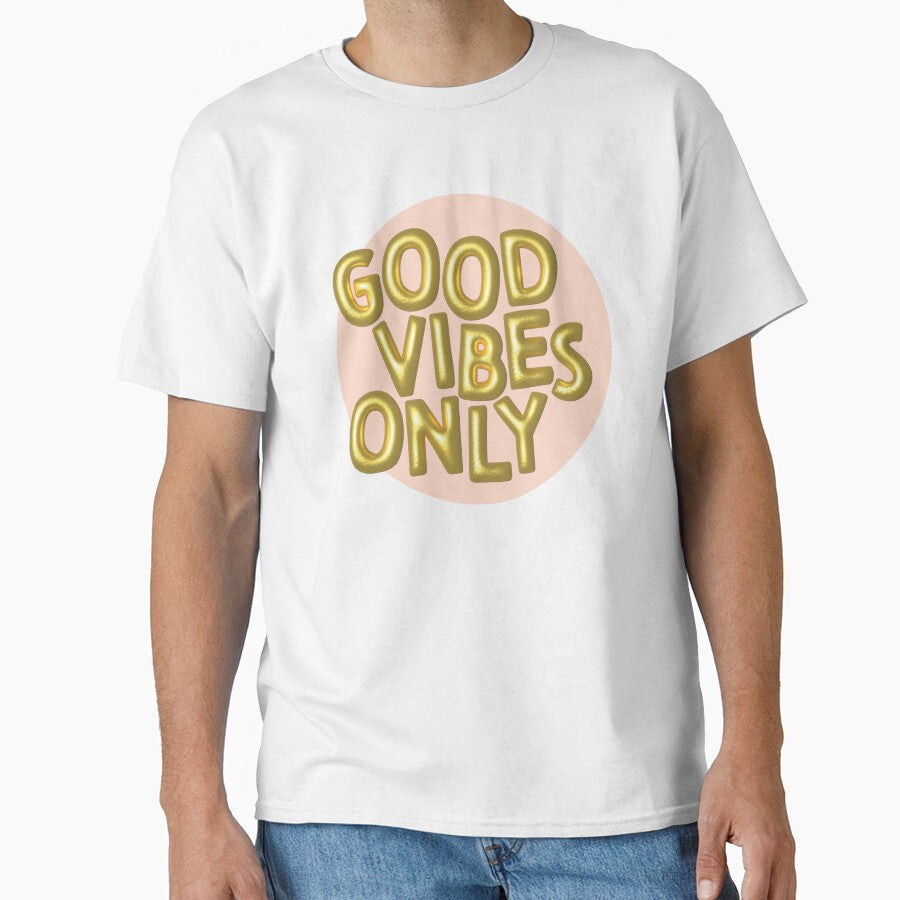 Good Vibes Only (Gold on Peach) by RanRanDesigns - Adult & Kids T-Shirts, Sweatshirts & Hoodies apparel design preview 1