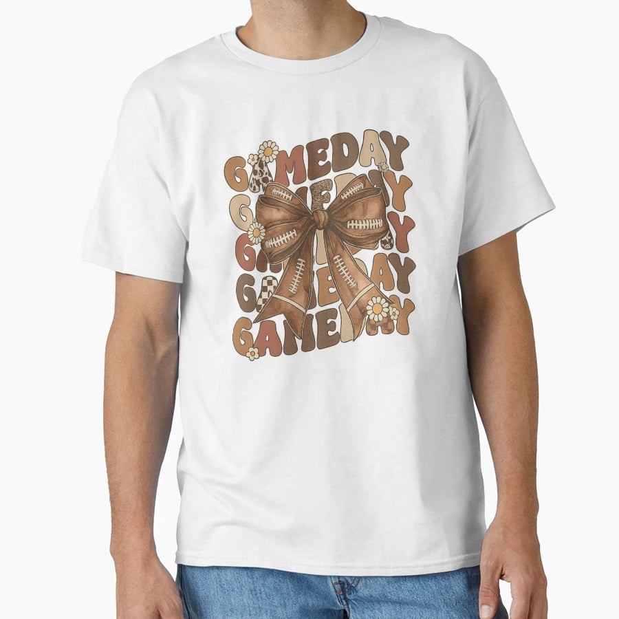 Gameday Bow Floral And Football Accents T-Shirt - Novelty Apparel Unisex - T-Shirt, Sweatshirt, Hoodie