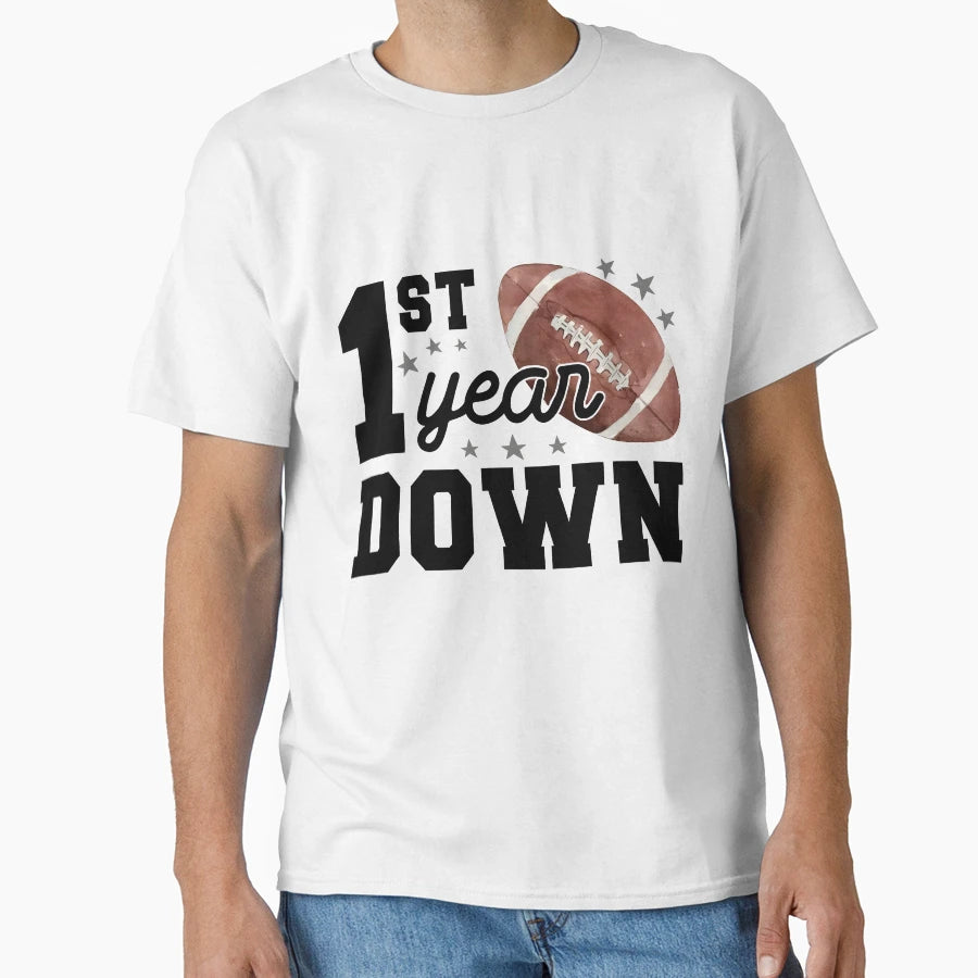 1St Year Down Football Milestone T-Shirt - Custom Art Print Unisex - T-Shirt, Sweatshirt, Hoodie