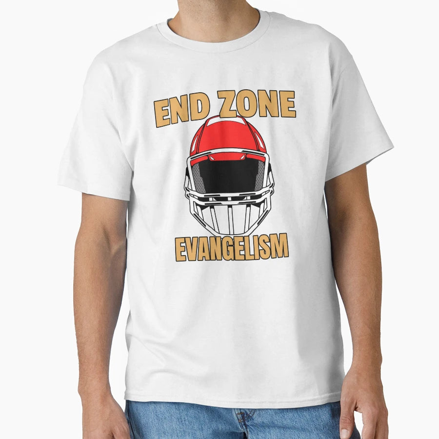 End Zone Evangelism Red Football Helmet T-Shirt - Aesthetic Graphic Unisex - T-Shirt, Sweatshirt, Hoodie