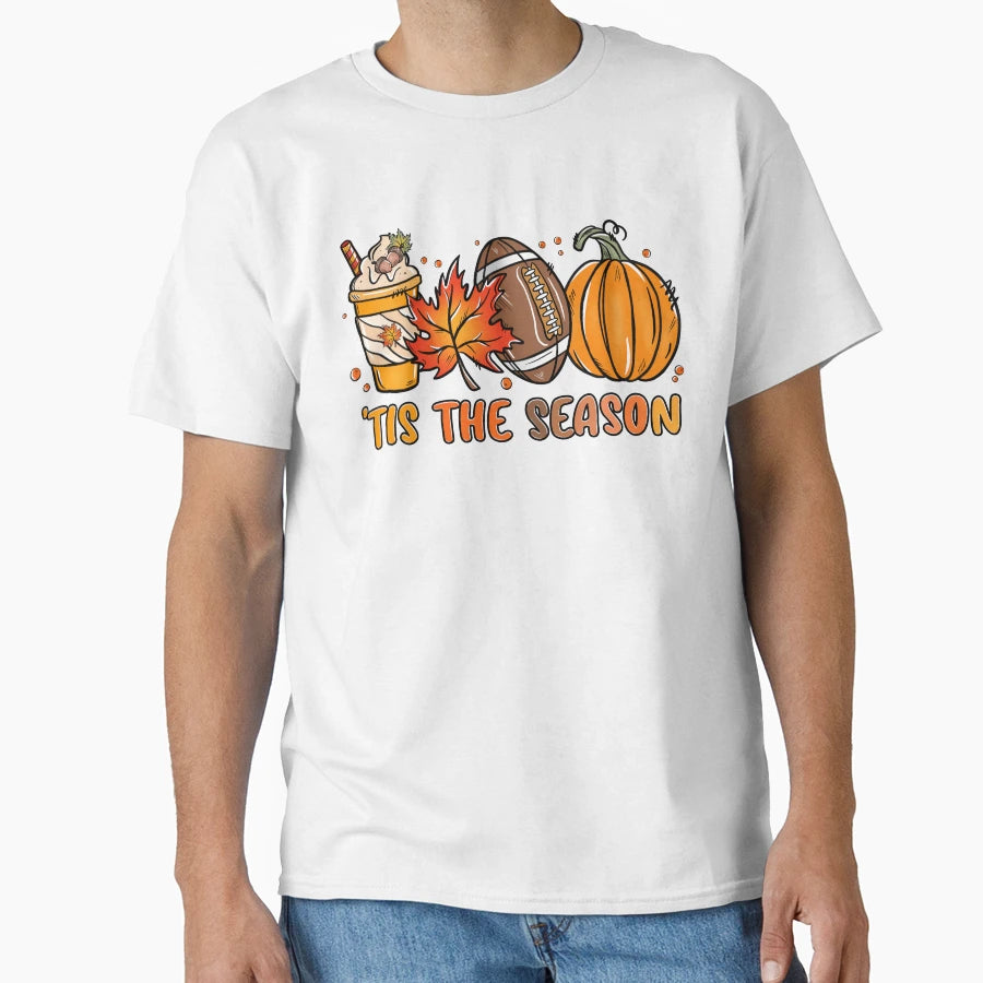 Tis Season Fall Football Pumpkin T-Shirt - Novelty Apparel for Adults - T-Shirt, Sweatshirt, Hoodie
