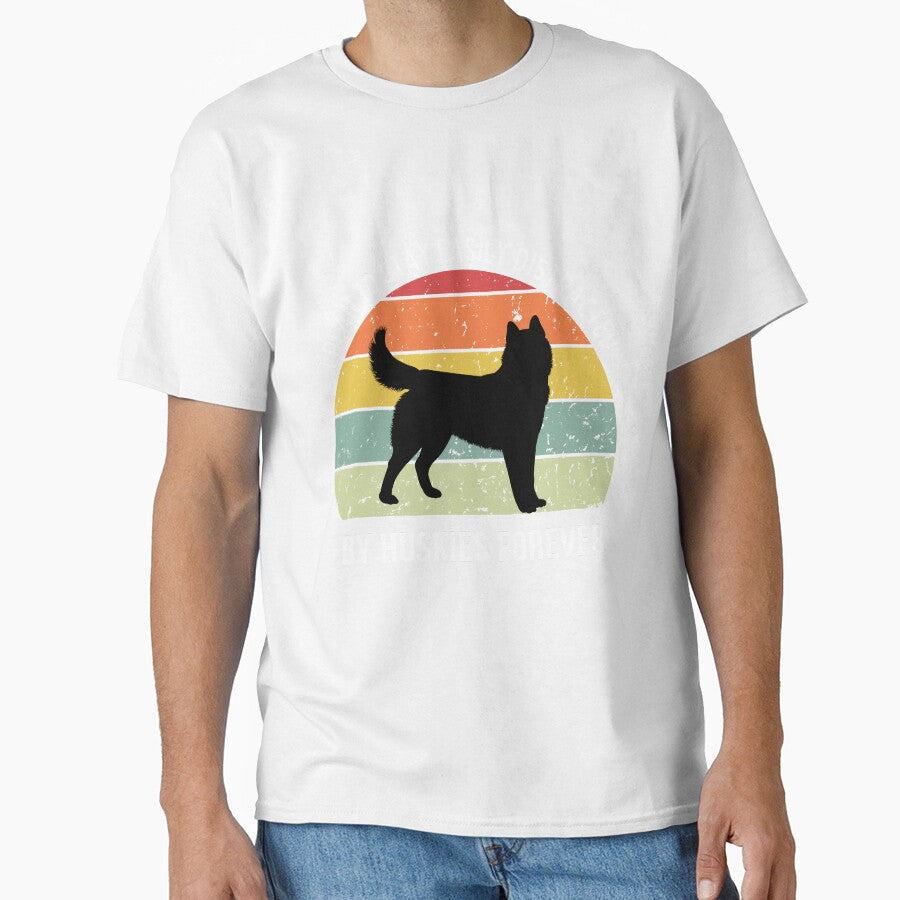Cute Husky dog breed Retro Sunset design white text - Adult & Kids T-Shirts, Sweatshirts & Hoodies apparel design preview 1