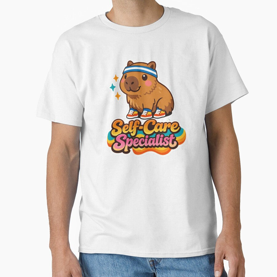 Retro Groovy Capybara Self-Care Specialist - Adult & Kids T-Shirts, Sweatshirts & Hoodies apparel design preview 1