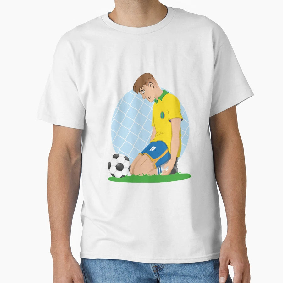 Soccer Player Sad Brazil Knee Front Ball T-Shirt - Novelty Apparel Unisex - T-Shirt, Sweatshirt, Hoodie