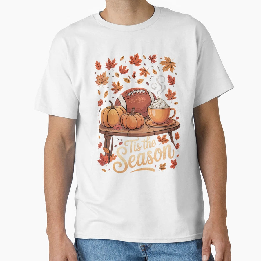 Pumpkin Spice Football Tis Season Fall T-Shirt - Unique Graphic Men Women - T-Shirt, Sweatshirt, Hoodie