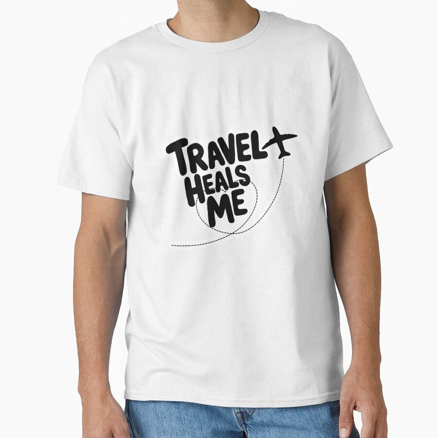 Travel Heals Me Black and White Quote with Airplane - Adult & Kids T-Shirts, Sweatshirts & Hoodies apparel design preview 1