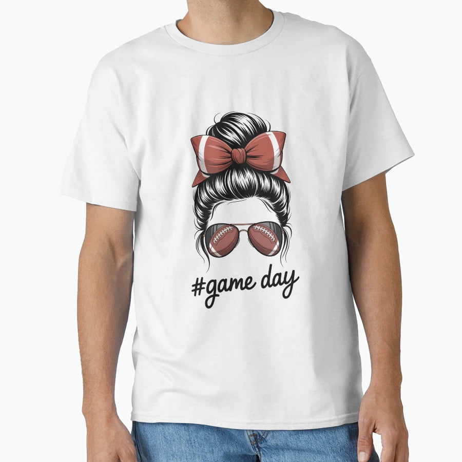 Football Game Day Messy Bun Womens T-Shirt - Minimalist Print for Adults - T-Shirt, Sweatshirt, Hoodie