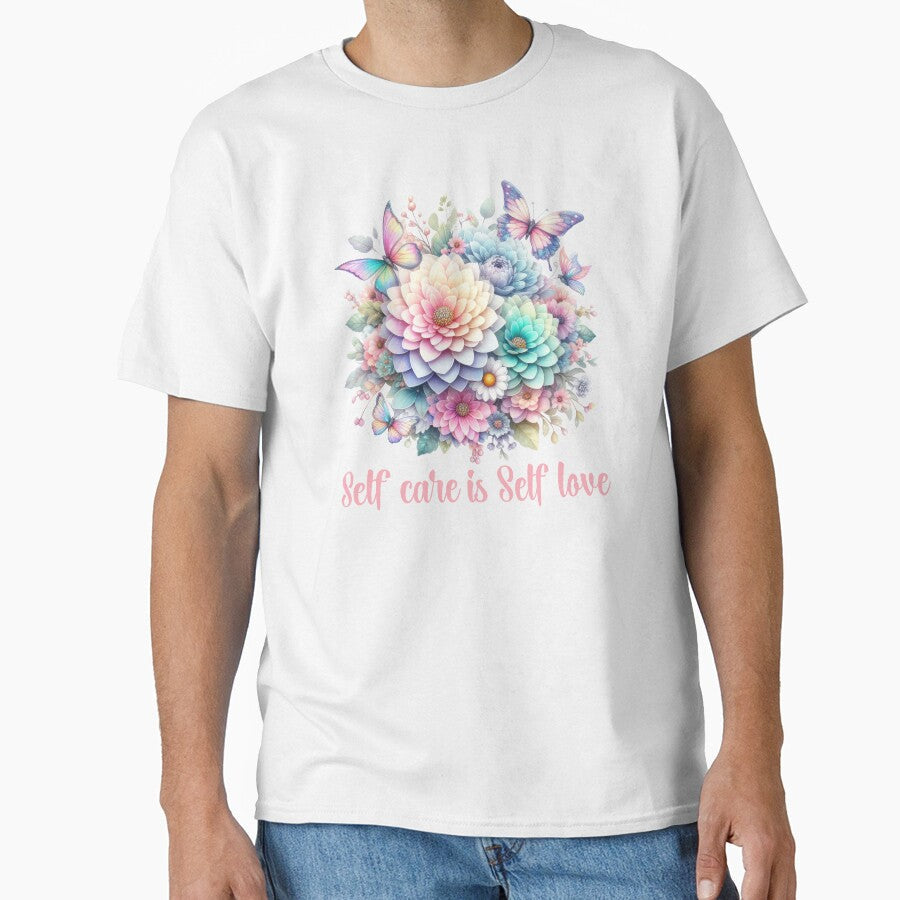 SELF CARE IS LOVE, FLORAL BUTTERFLY MENTAL HEALTH - Adult & Kids T-Shirts, Sweatshirts & Hoodies apparel design preview 1