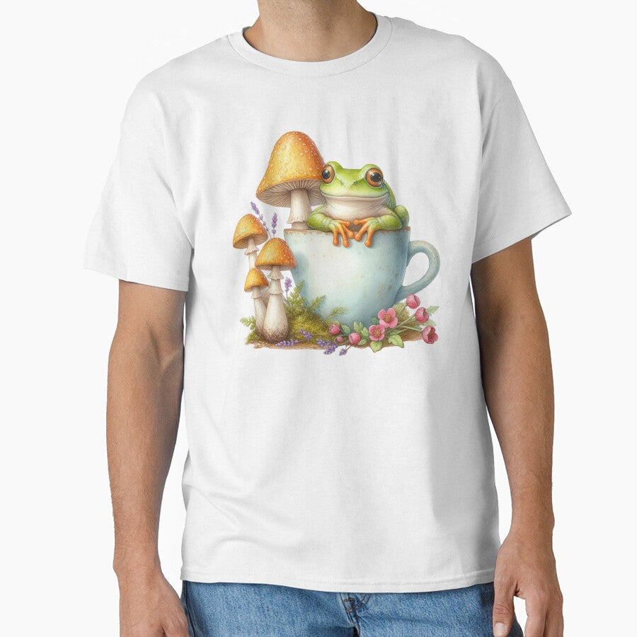 Cute Frog in a Cup surrounded by mushrooms JuliaPop - Adult & Kids T-Shirts, Sweatshirts & Hoodies apparel design preview 1