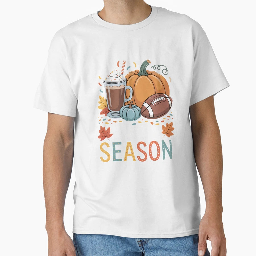 Season Fall Football Autumn Pumpkin Coffee T-Shirt - Unique Graphic Unisex - T-Shirt, Sweatshirt, Hoodie