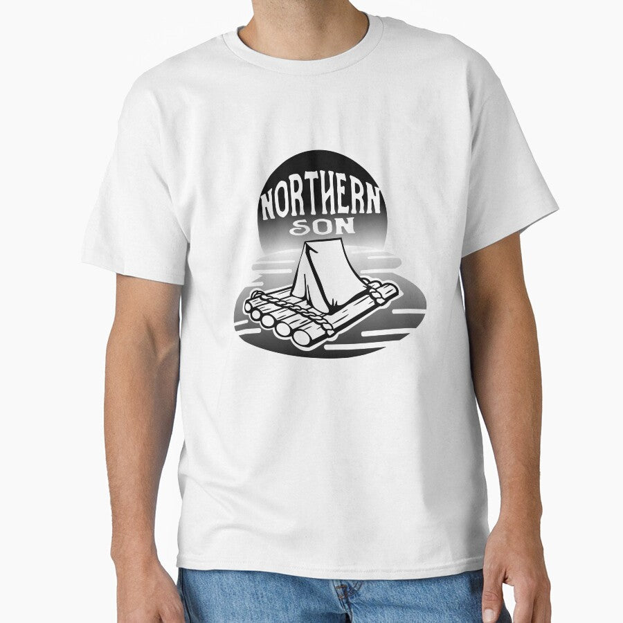 Huck's raft on Mississippi at sunset by - Adult & Kids T-Shirts, Sweatshirts & Hoodies apparel design preview 1