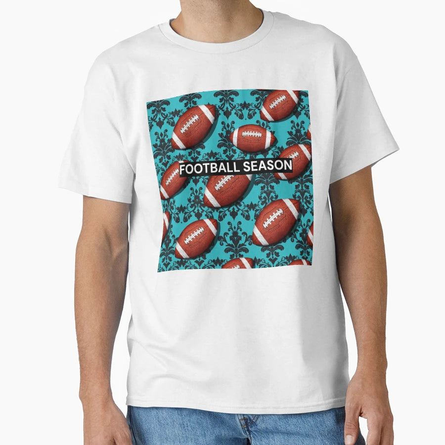 Footballs Aqua Black Damask T-Shirt - Minimalist Print Unisex - T-Shirt, Sweatshirt, Hoodie