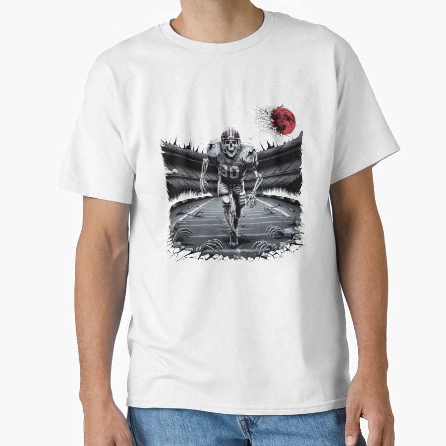 American Football Skeleton Halloween T-Shirt - Casual Everyday Wear Unisex - T-Shirt, Sweatshirt, Hoodie