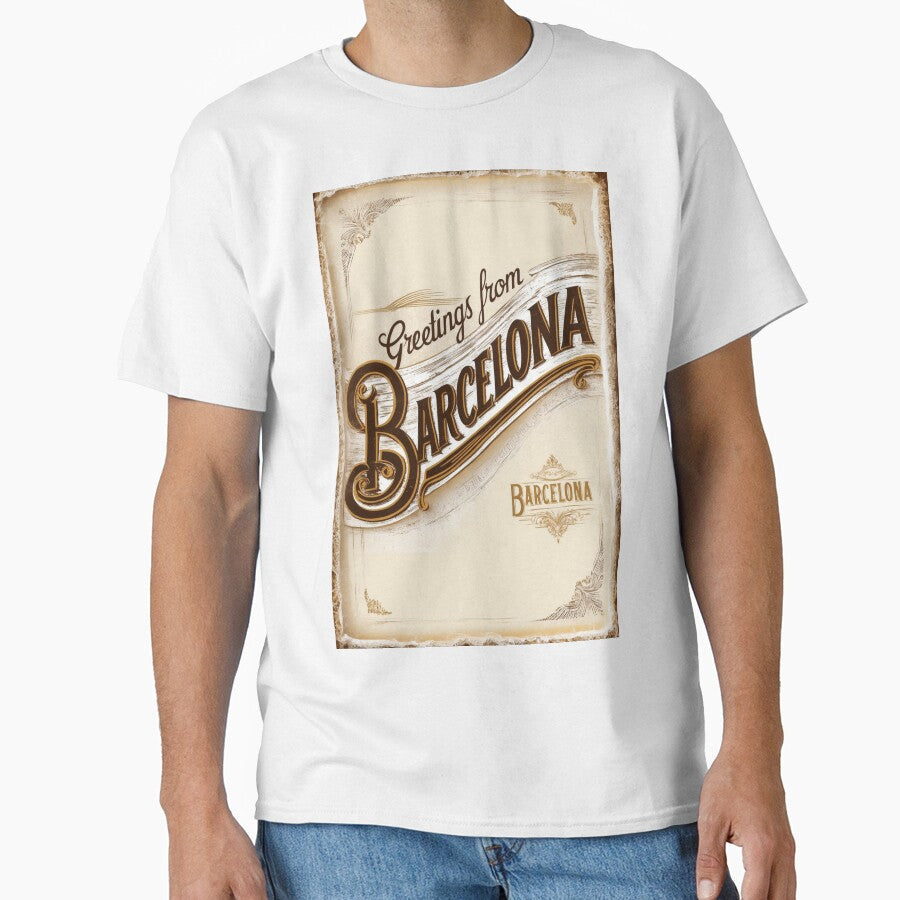 Greetings from Barcelona Spain Vintage Travel Retro - Adult & Kids T-Shirts, Sweatshirts & Hoodies apparel design preview 1