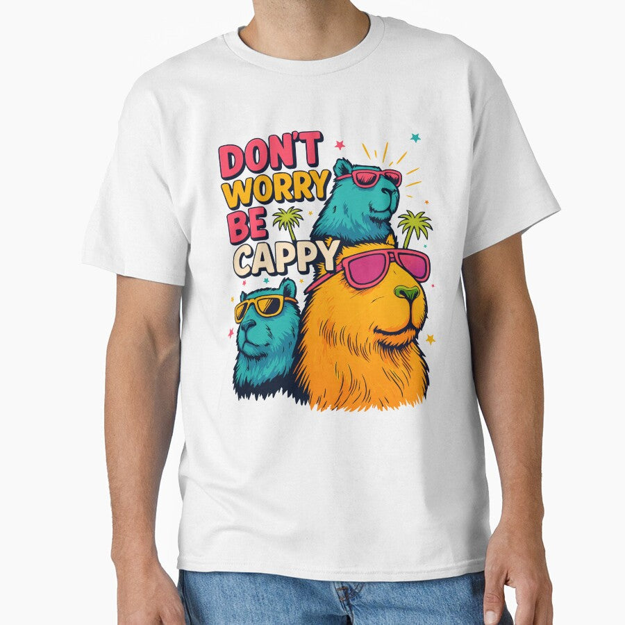 Don't Worry Be Cappy Funny Retro Capybara Sunglasses - Adult & Kids T-Shirts, Sweatshirts & Hoodies apparel design preview 1