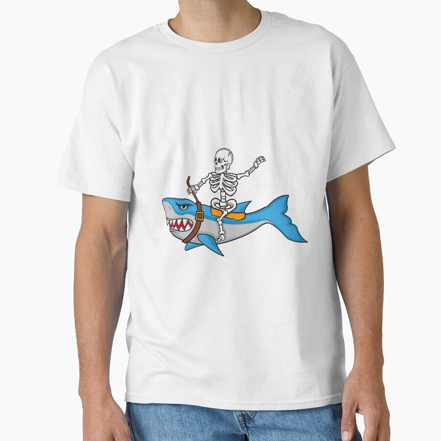 Whimsical Skeleton Riding Kawaii Shark As If In A - Adult & Kids T-Shirts, Sweatshirts & Hoodies apparel design preview 1