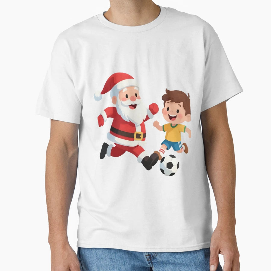 Santa Playing Soccer Football T-Shirt - Graphic Print for Adults - T-Shirt, Sweatshirt, Hoodie