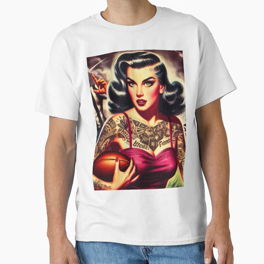 Football Pin Up T-Shirt - Aesthetic Graphic Unisex - T-Shirt, Sweatshirt, Hoodie