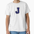 Silver And Navy Varsity Letter J T-Shirt - Fun Novelty Design for Adults - T-Shirt, Sweatshirt, Hoodie