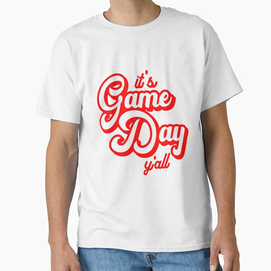 Red And White Its Game Day Yall T-Shirt - Custom Art Print Men Women - T-Shirt, Sweatshirt, Hoodie