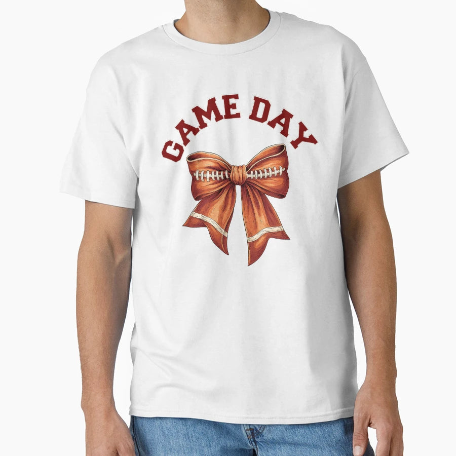 Coquette Football Bow Game Day T-Shirt - Minimalist Print Men Women - T-Shirt, Sweatshirt, Hoodie