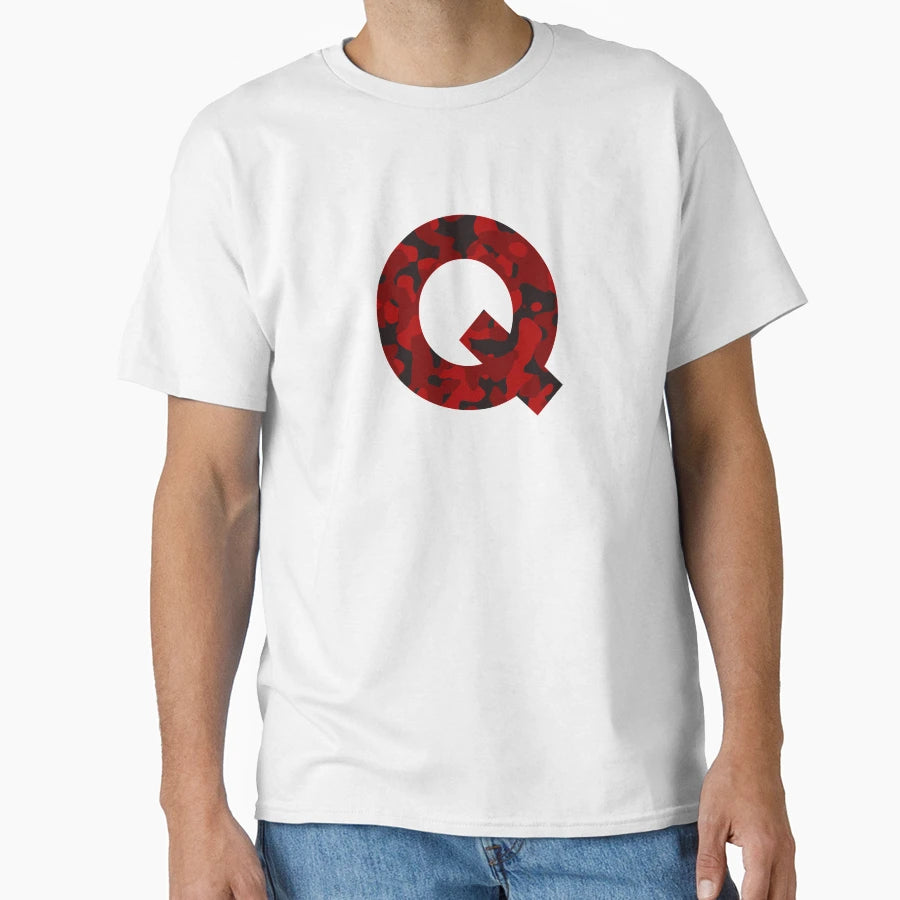 Letter Q Red Camo T-Shirt - Casual Everyday Wear for Adults - T-Shirt, Sweatshirt, Hoodie