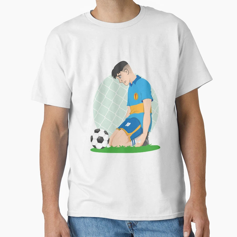 Illustration Soccer Player Sad Caucasian T-Shirt - Minimalist Print Unisex - T-Shirt, Sweatshirt, Hoodie