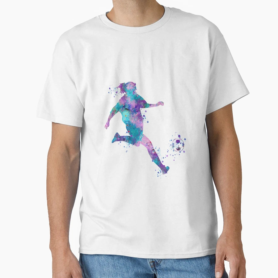 Soccer Player Kick Watercolor Painting T-Shirt - Unique Graphic Unisex - T-Shirt, Sweatshirt, Hoodie