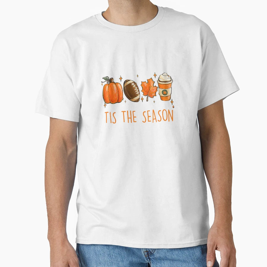 Tis Season Fall Autumn Football Pumpkin T-Shirt - Aesthetic Graphic Unisex - T-Shirt, Sweatshirt, Hoodie