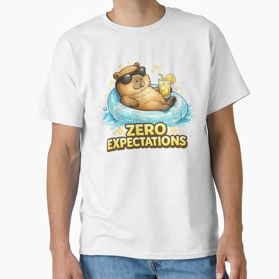 Zero Expectations Chill Capybara Float by Papier - Adult & Kids T-Shirts, Sweatshirts & Hoodies apparel design preview 1