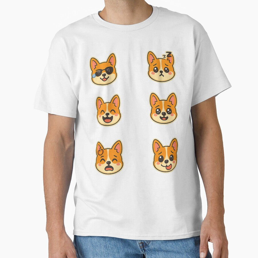 Cute Kawaii Corgi Emoji Set 2, by graphic-genie - Adult & Kids T-Shirts, Sweatshirts & Hoodies apparel design preview 1