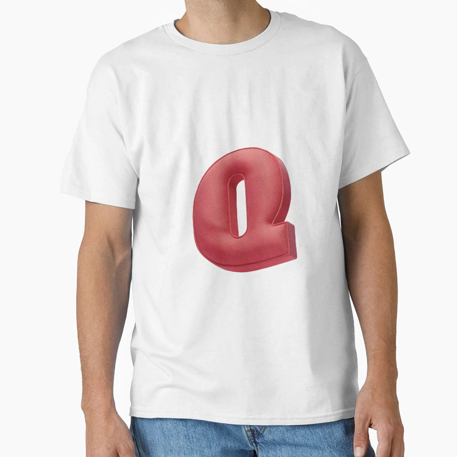 Floating Red Cushion Letter Q 3D Fabric T-Shirt - Unique Graphic Unisex - T-Shirt, Sweatshirt, Hoodie