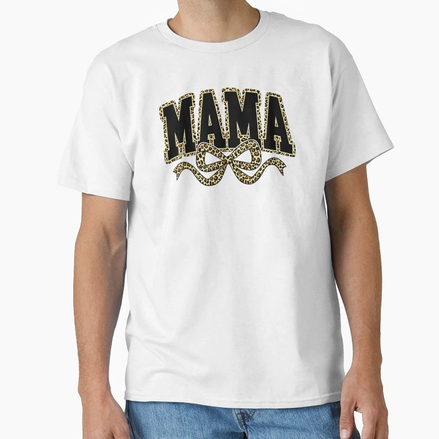Mama Leopard Coquette Bow Varsity Mama T-Shirt - Aesthetic Graphic Unisex - T-Shirt, Sweatshirt, Hoodie