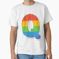 Patch Letter Q Rainbow T-Shirt - Novelty Apparel for Adults - T-Shirt, Sweatshirt, Hoodie